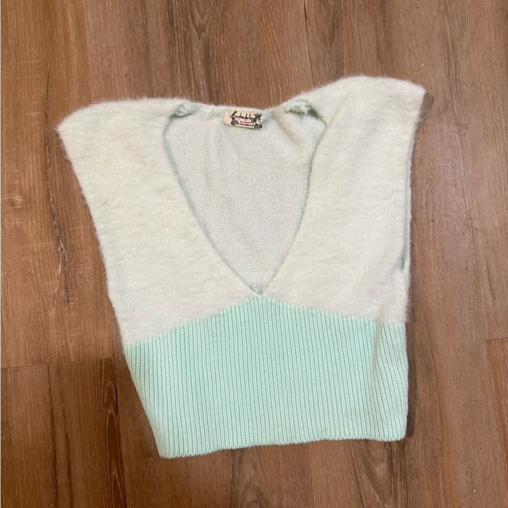Free People Light Green and Cream Knit Vest